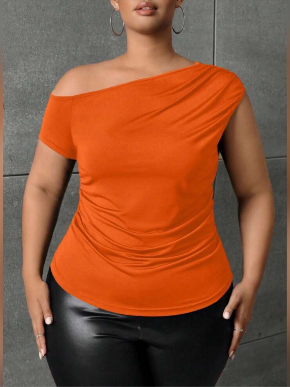 SHEIN 0XL Orange Asymmetrical Neck Off-Shoulder Top